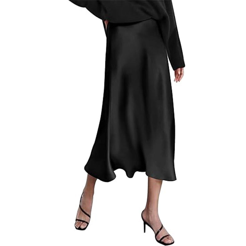 Women's elegant midi skirt in satin viscose with a flowing drape, size GR