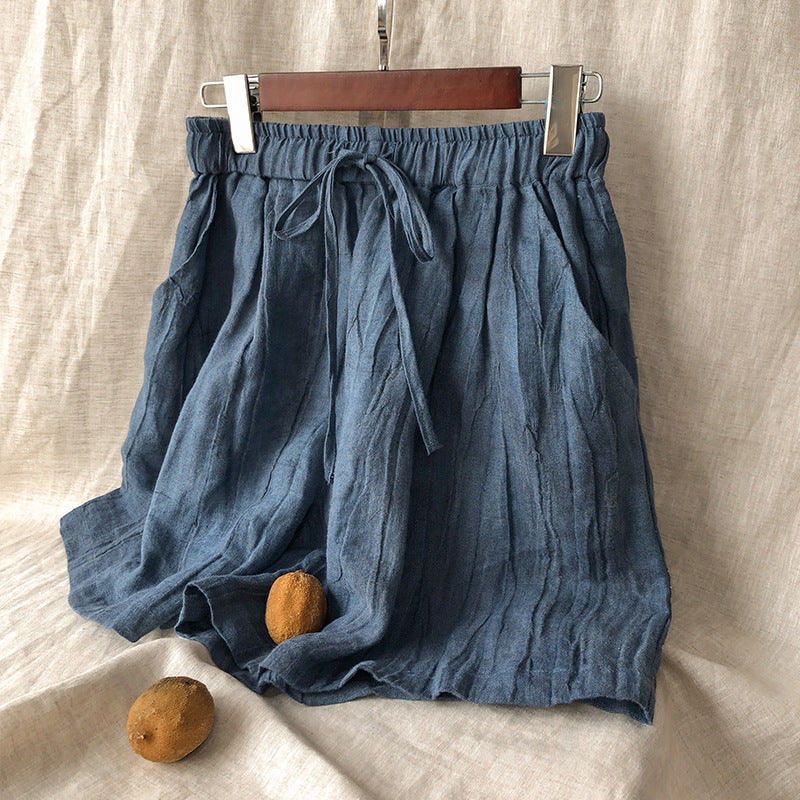 Damen Bequeme Leinen-Shorts mit elastischem Bund und Taschen GR