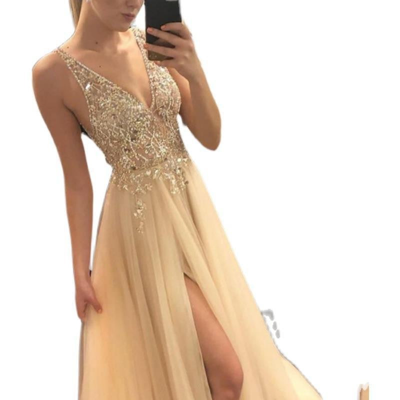 GR | V-neck Split Party Evening Dress