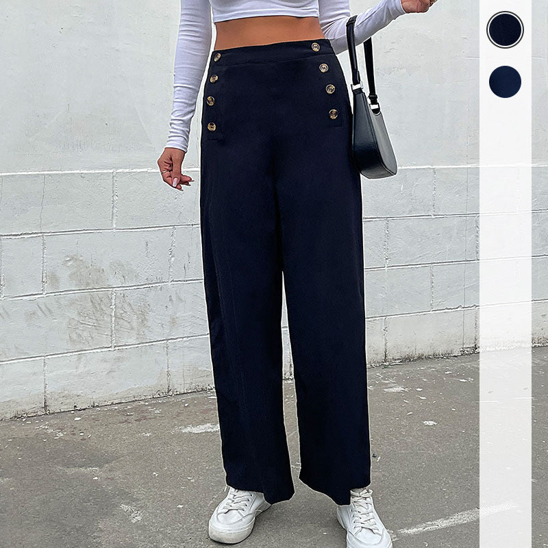 Damen Weite Hose mit dekorativen Knöpfen GR
