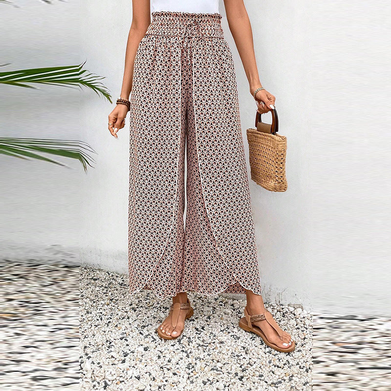 Damen weite Sommerhose mit floralem Muster und elastischem Bund GR