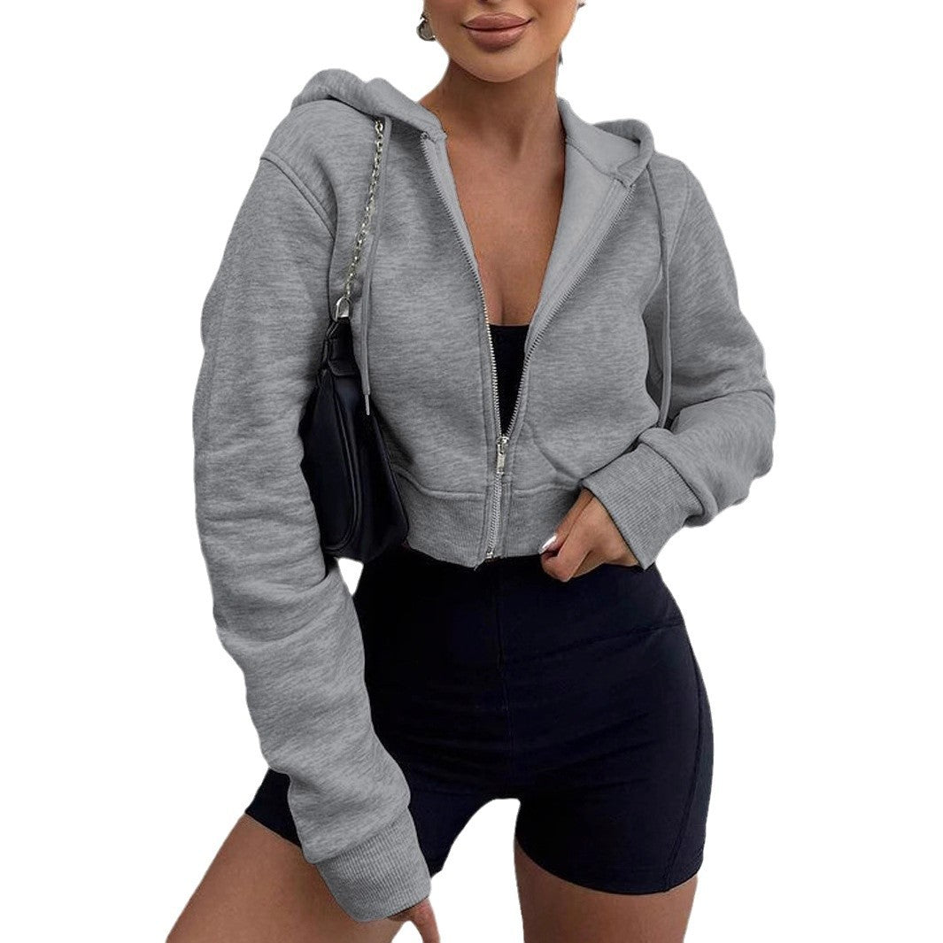 Damen cropped Hoodie mit Reißverschluss und lässigem Schnitt GR