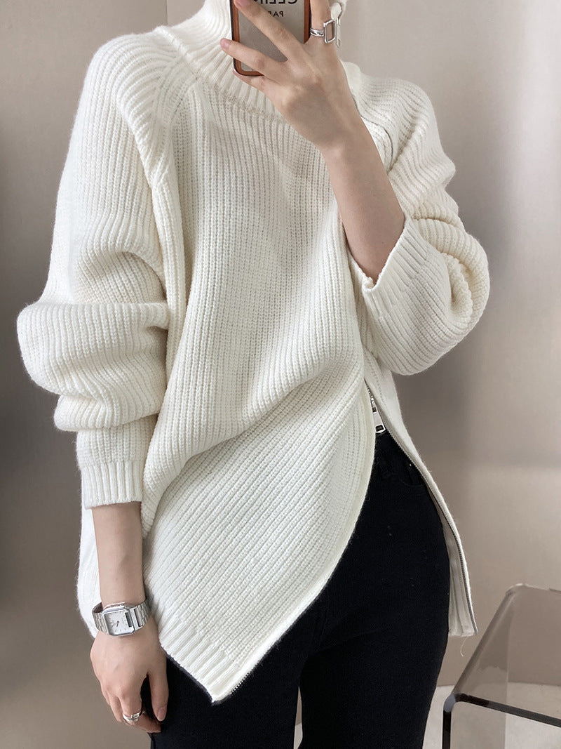 GR Rollkragenpullover mit Seitenschlitz einfarbig gestrickt
