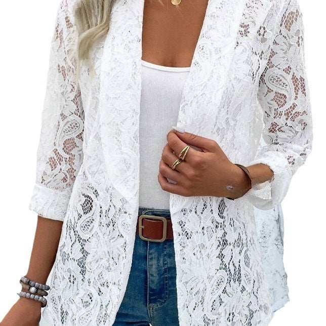 Damen leichte Spitzenjacke mit lässigem Schnitt und offene Front GR