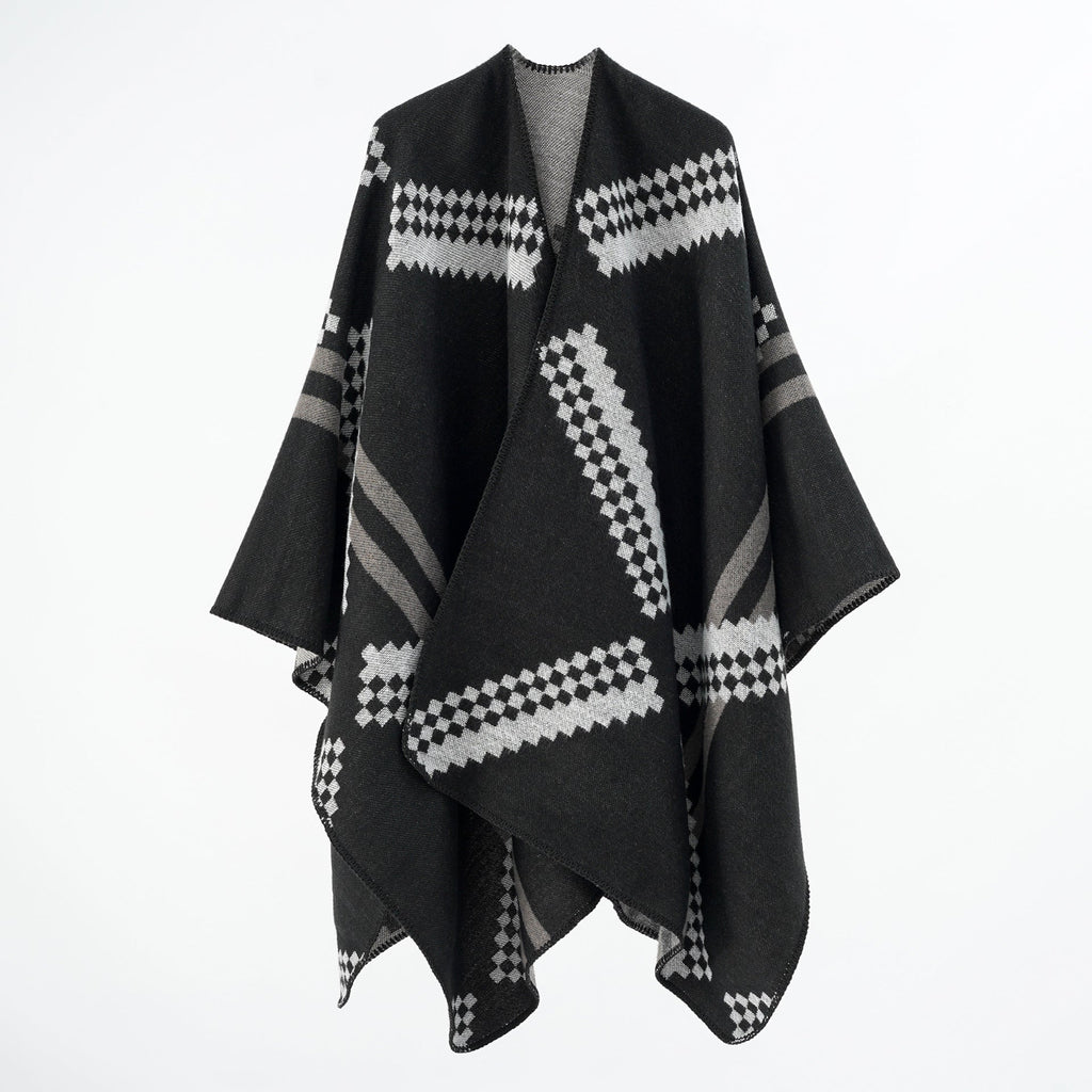 Women's wrap poncho with a modern geometric pattern and high-quality workmanship, size [size missing]