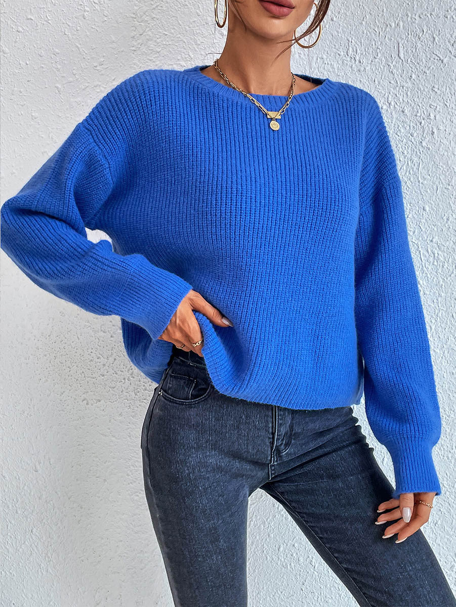 Women's casual knit sweater with a relaxed fit and elegant ribbed details, size [size]