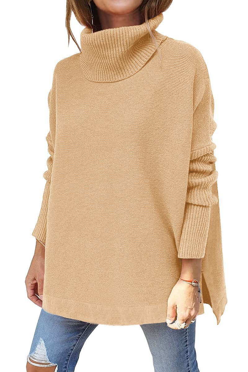 Women's oversized roll-neck sweater with textured knit design, size