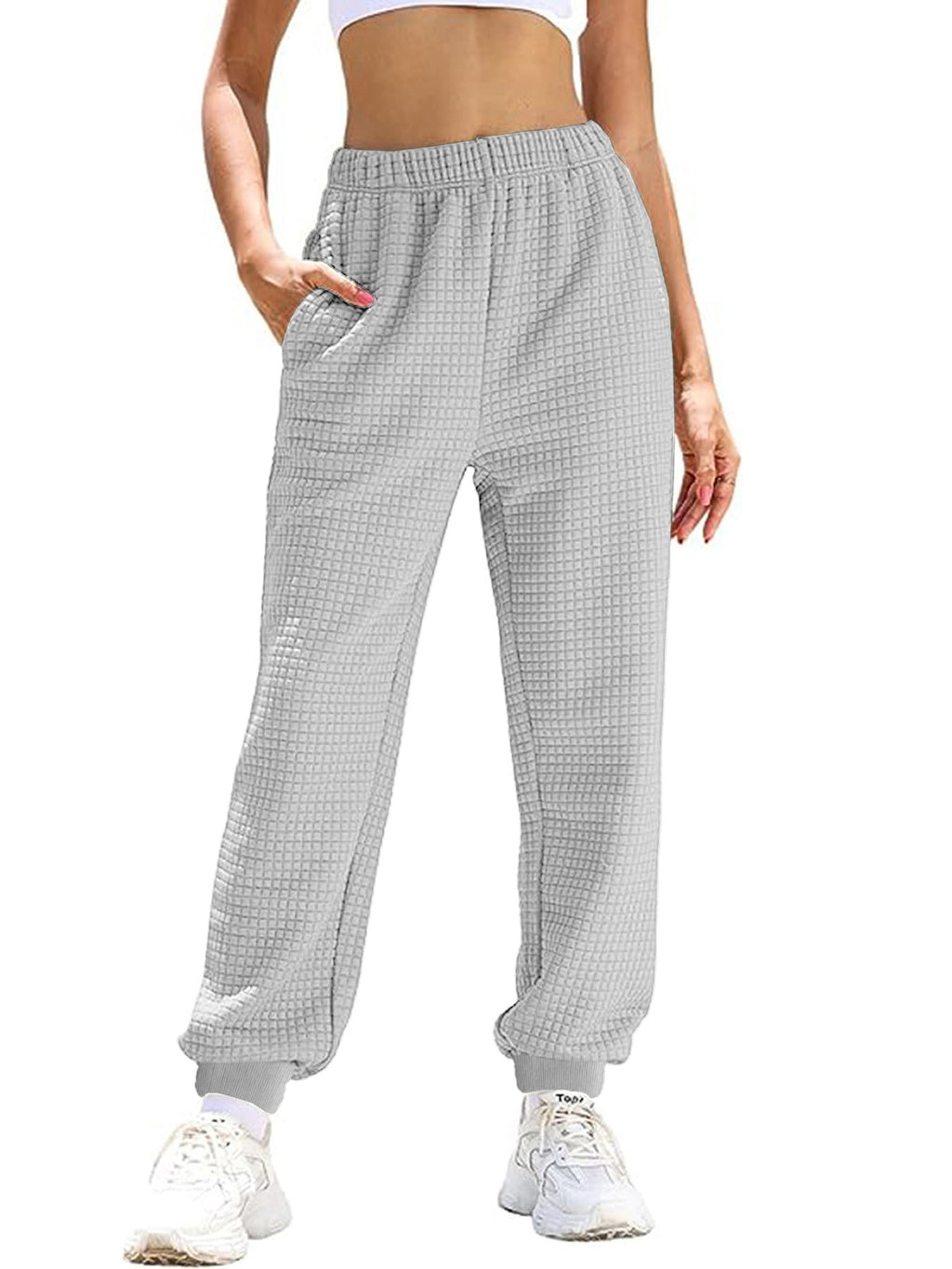 Women's loose waffle-textured jogging pants, size
