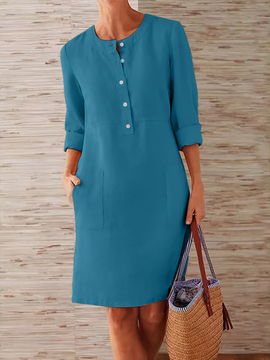 Damen Multitalent Kleid mit Knopfleiste und praktischen Taschen GR