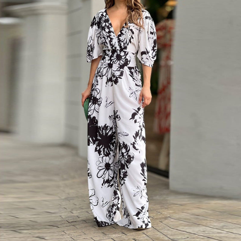 Women's Elegant Jumpsuit with Floral Pattern Size