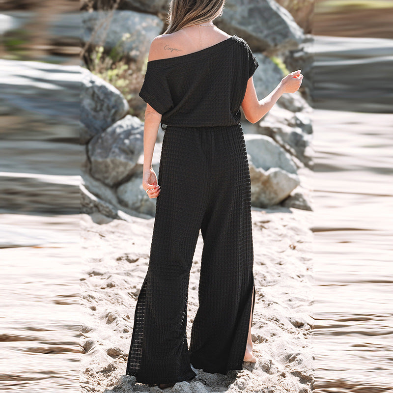 Women's casual jumpsuit with a wide cut and elasticated waistband, size