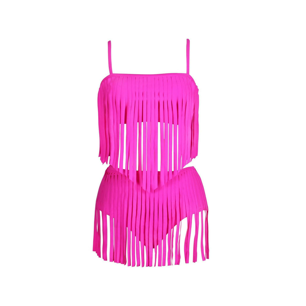Women's fringed bikini set with fashionable top and figure-hugging bottoms, size