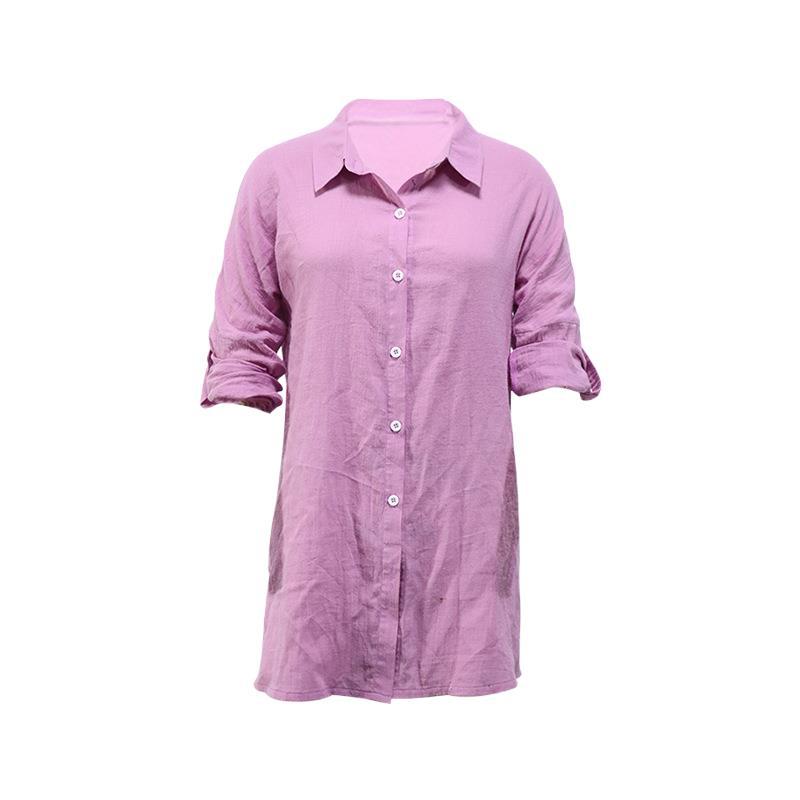 Damen Leinenbluse mit lässigem Schnitt und umschlagbaren Ärmeln GR