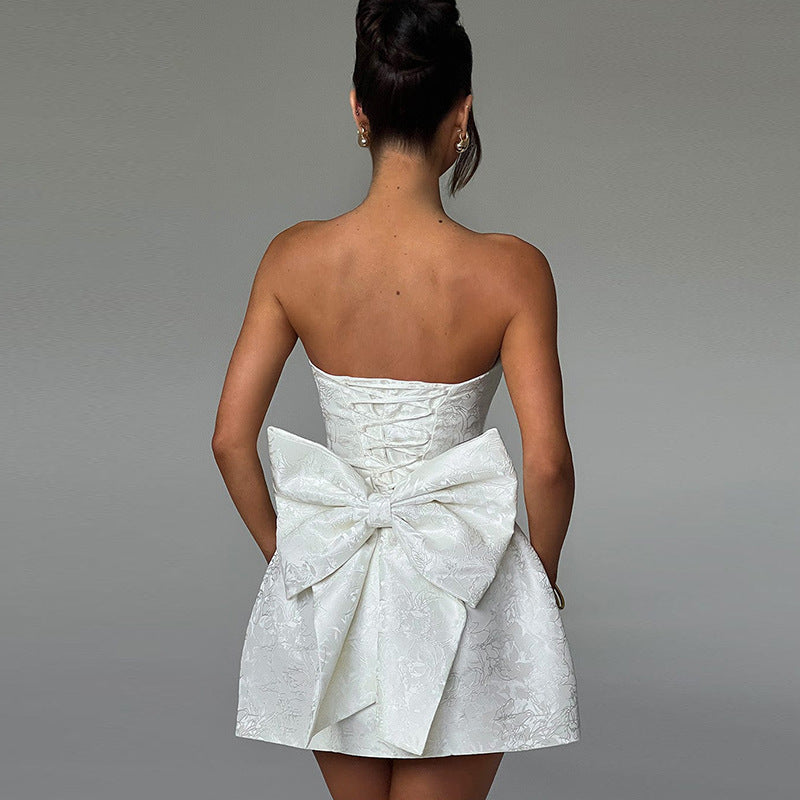 GR | Mini Cocktailkleid Schulterfreies Abendkleid Mit Schleifendetail