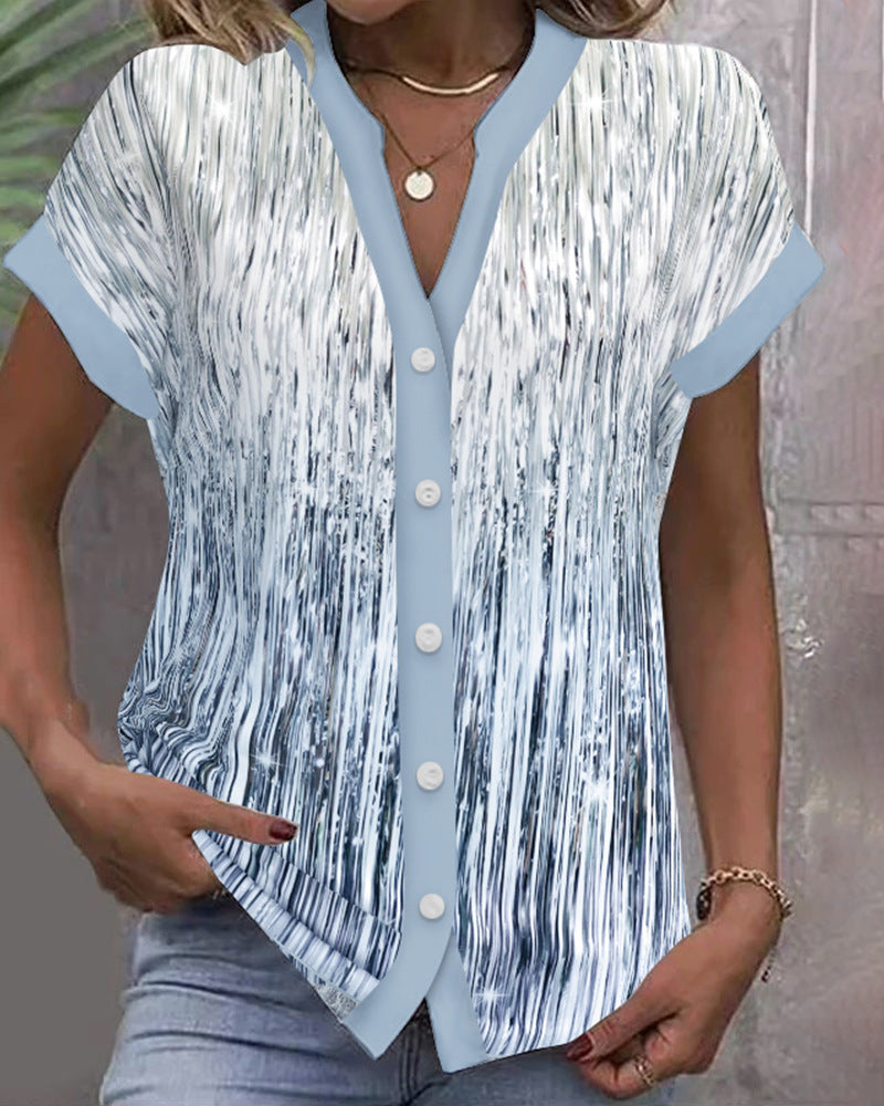 Damen lässige Bluse mit modernen Streifen und Knopfdetails GR