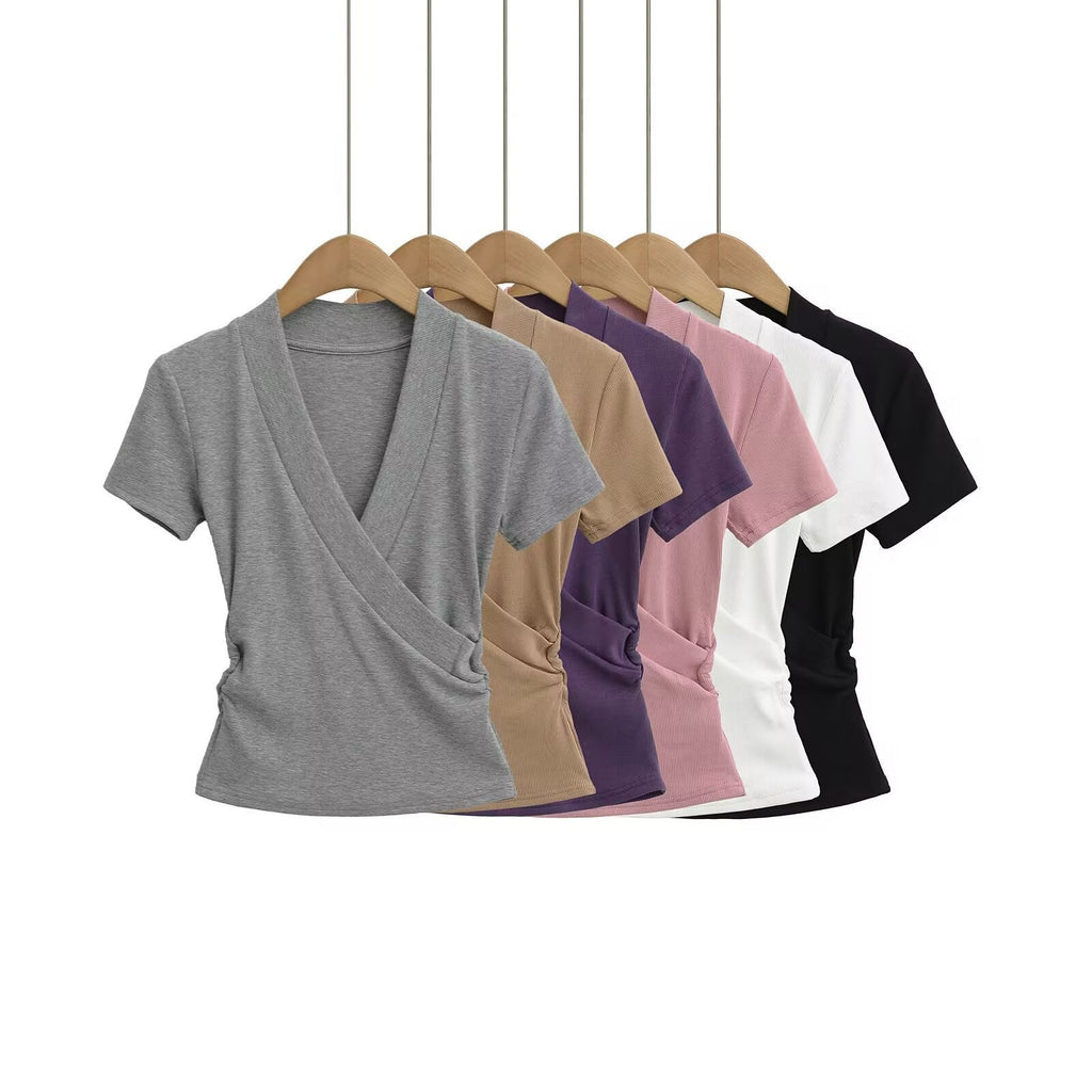 Women's wrap top with elegant V-neck and figure-flattering cut, size