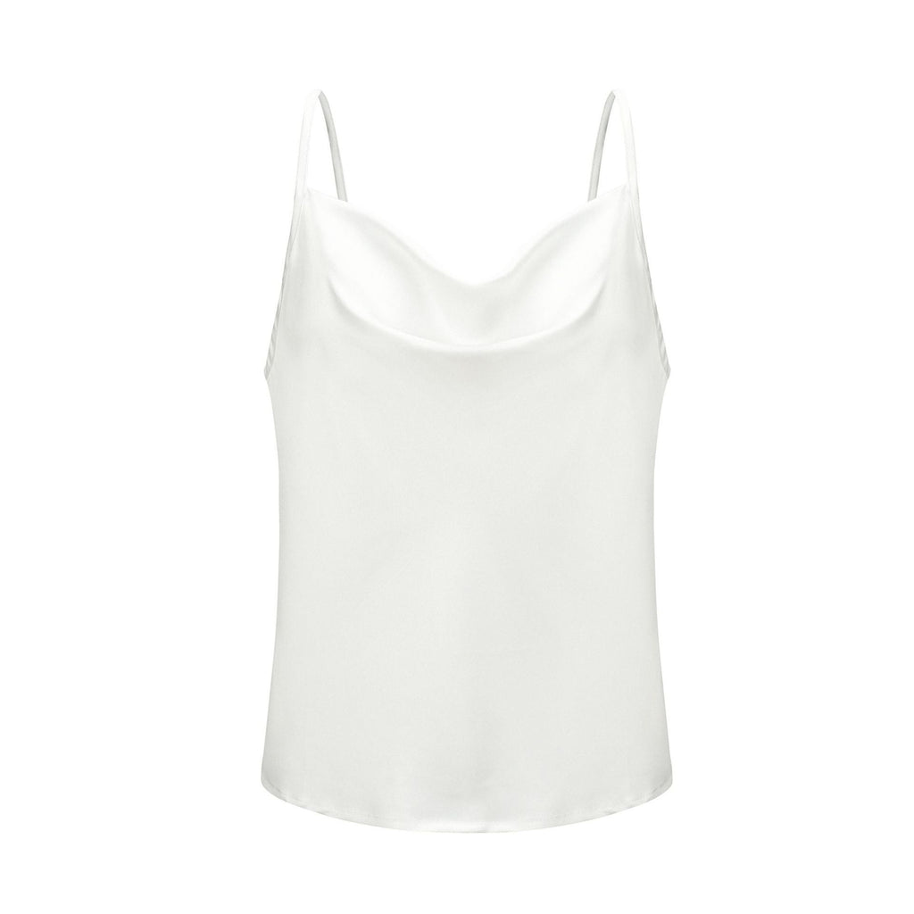 Women's satin top with deep neckline and adjustable straps, size [size missing]