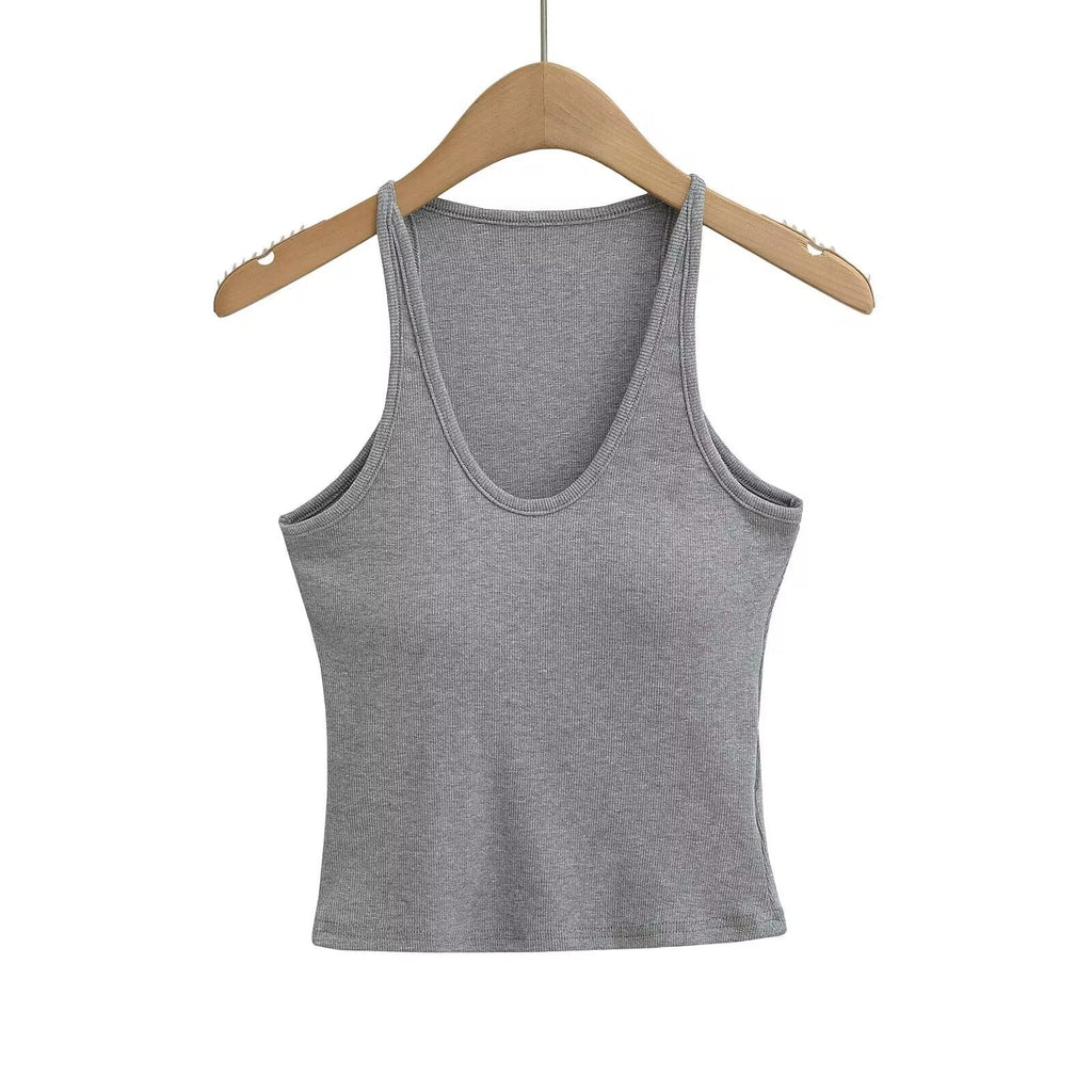 Damen ärmelloses Sporttop mit tiefem U-Ausschnitt und elastischem Material GR