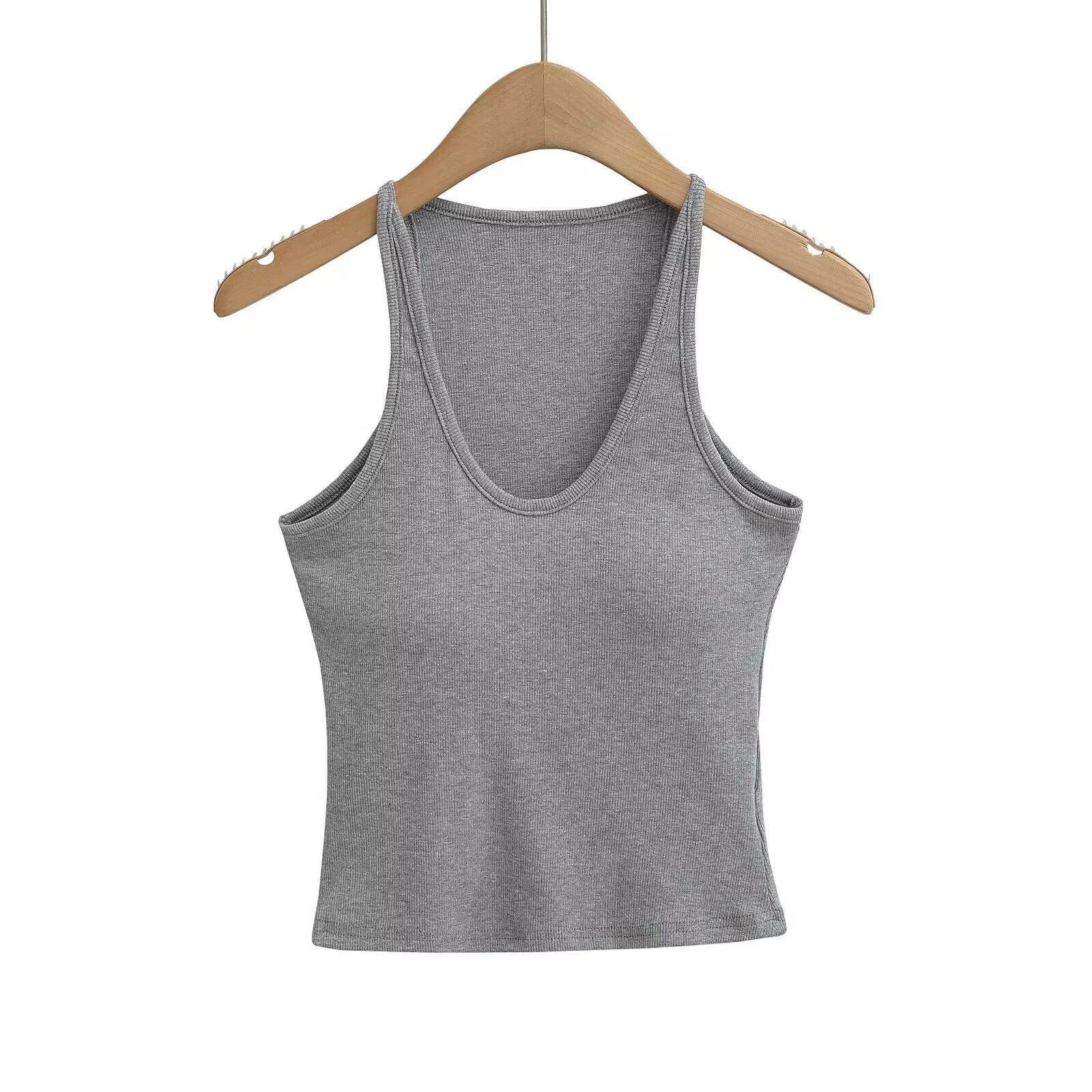 Damen ärmelloses Sporttop mit tiefem U-Ausschnitt und elastischem Material GR
