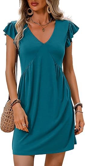 Women's V-neck summer dress with ruffle details, size