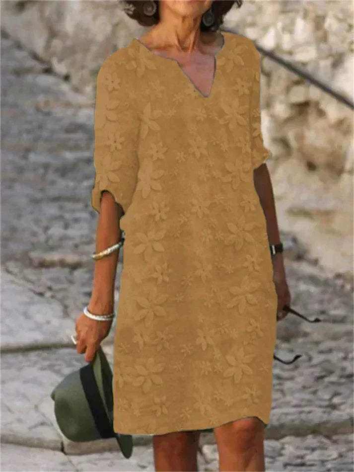 GR | Sommerkleid Aus Baumwolle Und Leinen Mit Blumenmuster