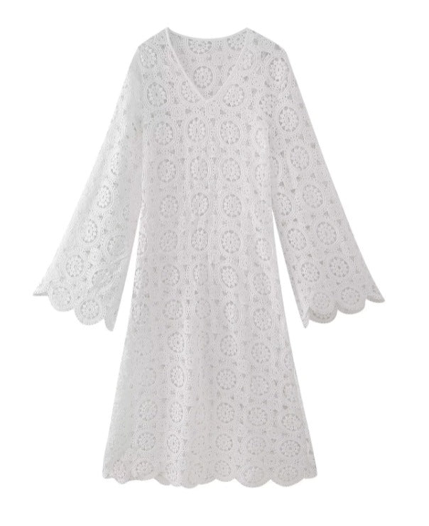 Women's airy crochet dress with wide sleeves, size