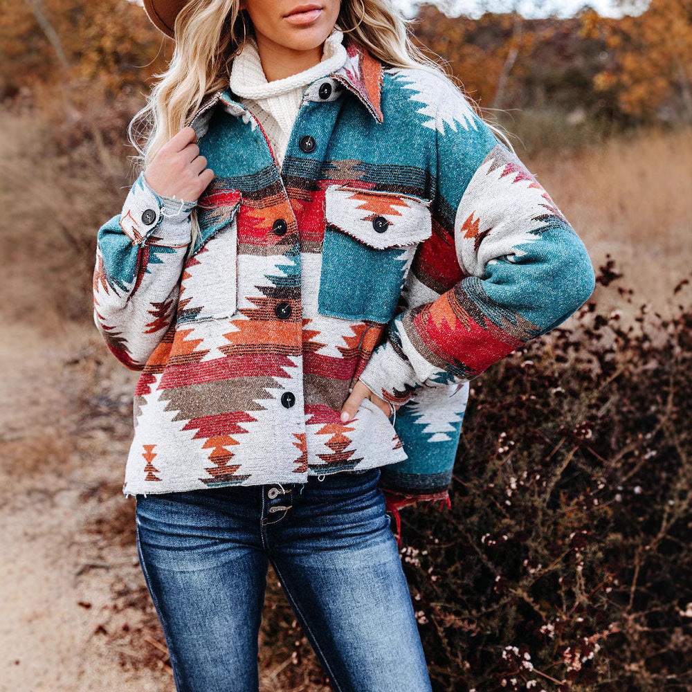 – Woven jacket with printed collar