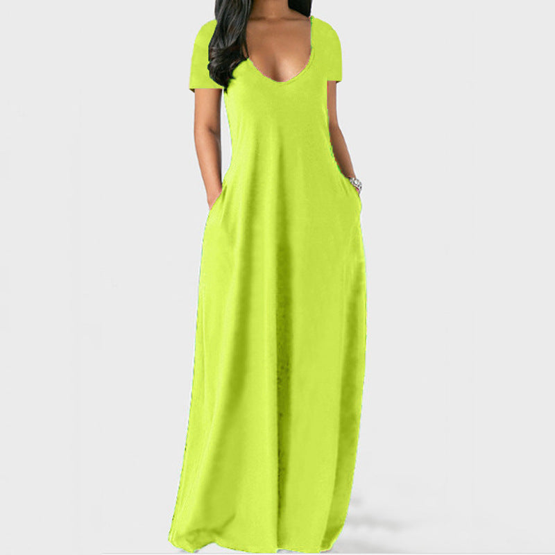 GR | U-neck short sleeve loose fit maxi dress