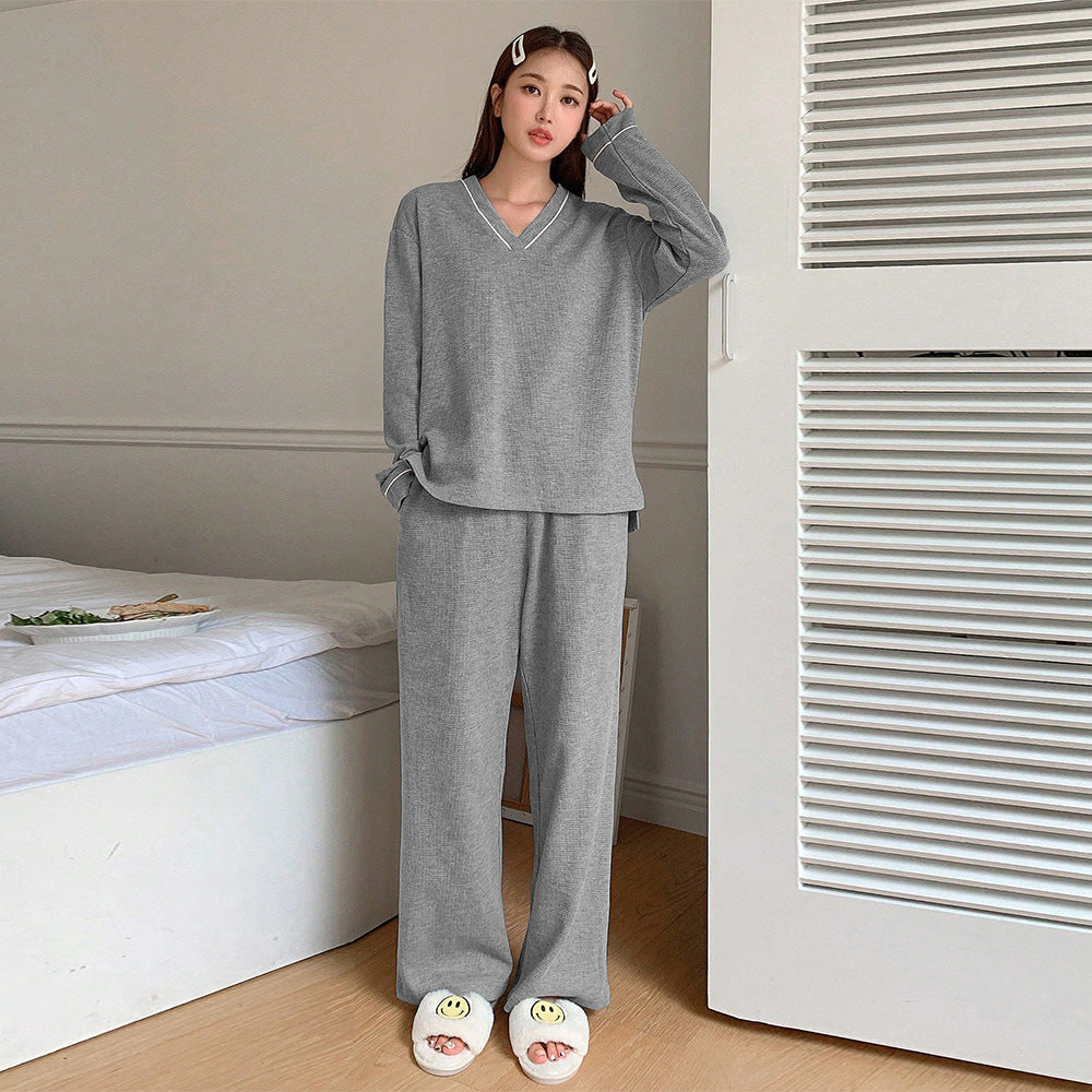 Damen Bequemes Lounge-Set aus weichem Material mit V-Ausschnitt und elastischen Bündchen GR