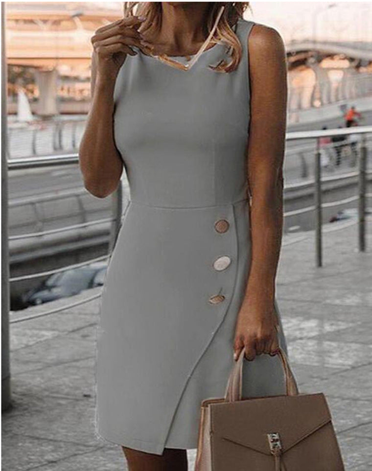 GR | Sleeveless Solid Color Elegant Wrap Dress
