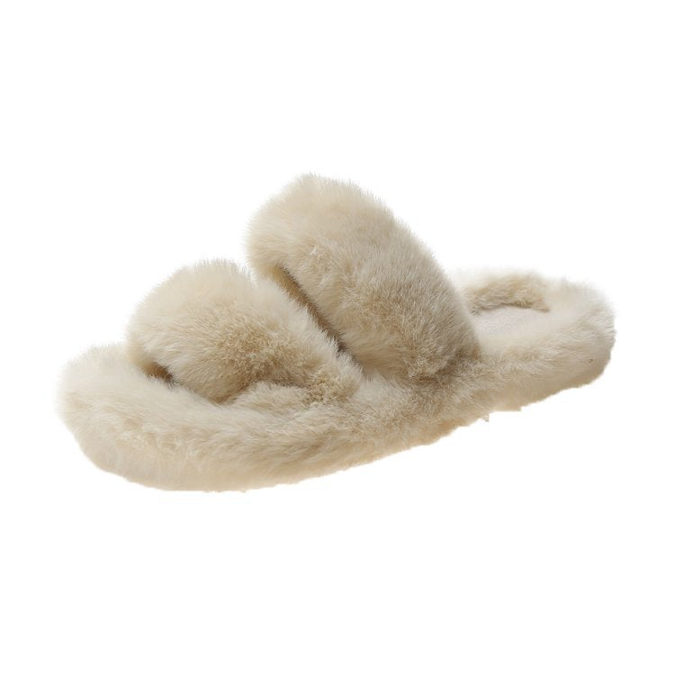 Women's Fluffy Slippers with Double Straps and Soft Lining, Size