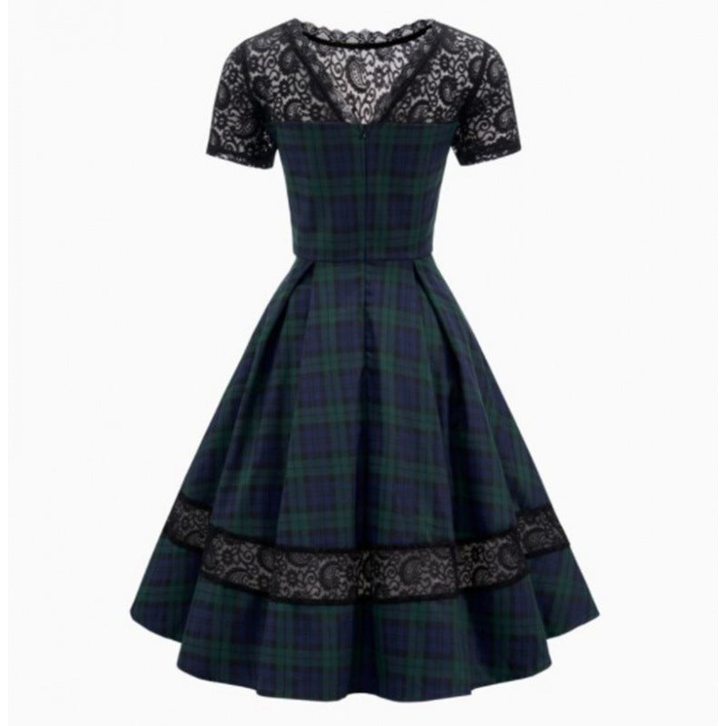 Damen Abendkleid mit Spitzenapplikationen und schwingendem Rock GR