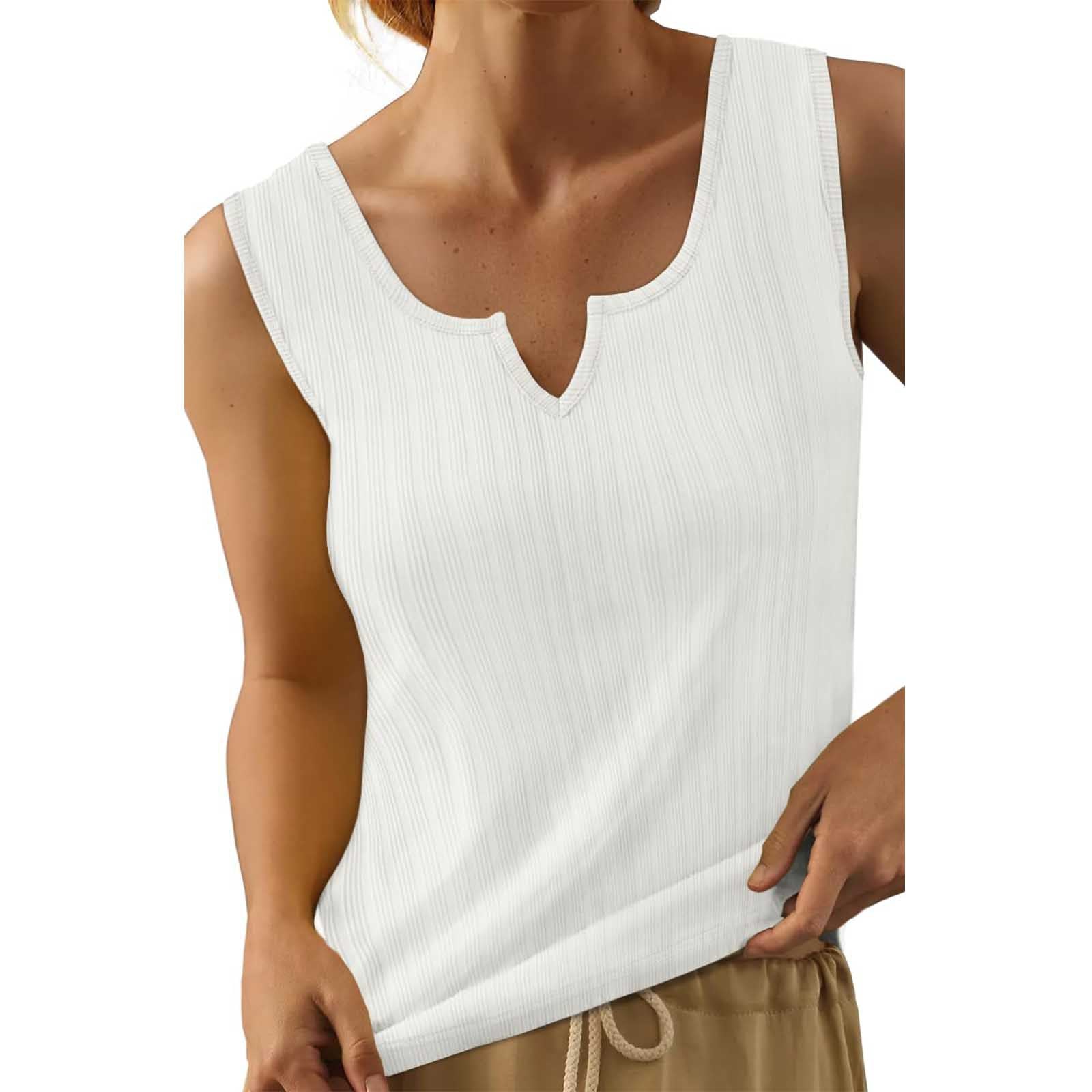 Women's sleeveless top with structured V-neck and fine rib design, size GR