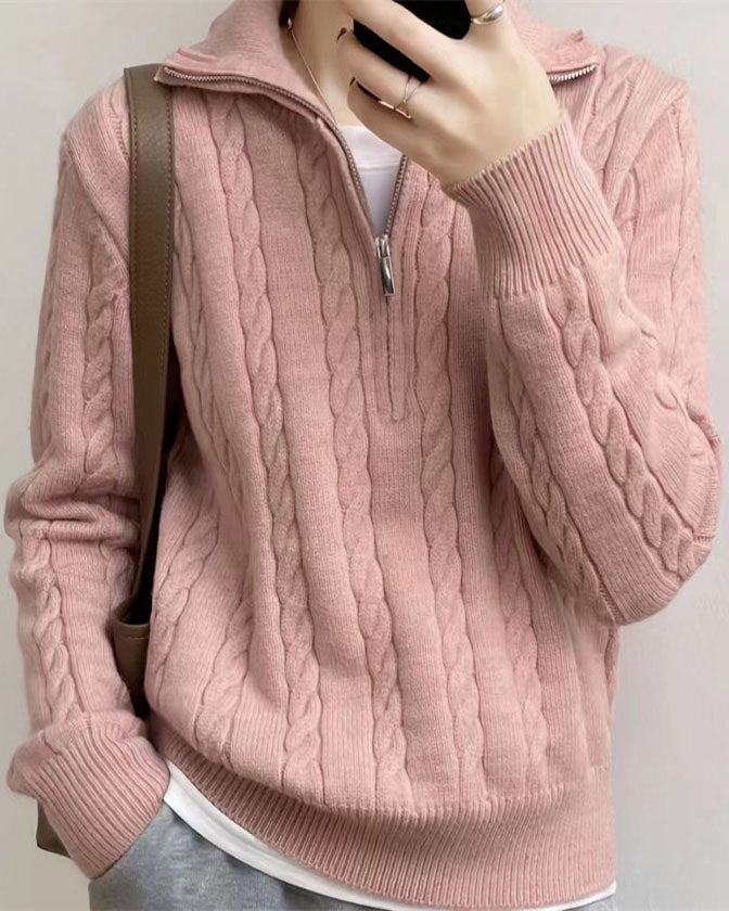 GR Vintage Rollkragen Reißverschluss Twist Strickpullover