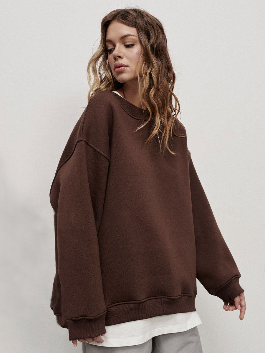 GR | Women's Loose Round Neck Fleece Sweatshirt