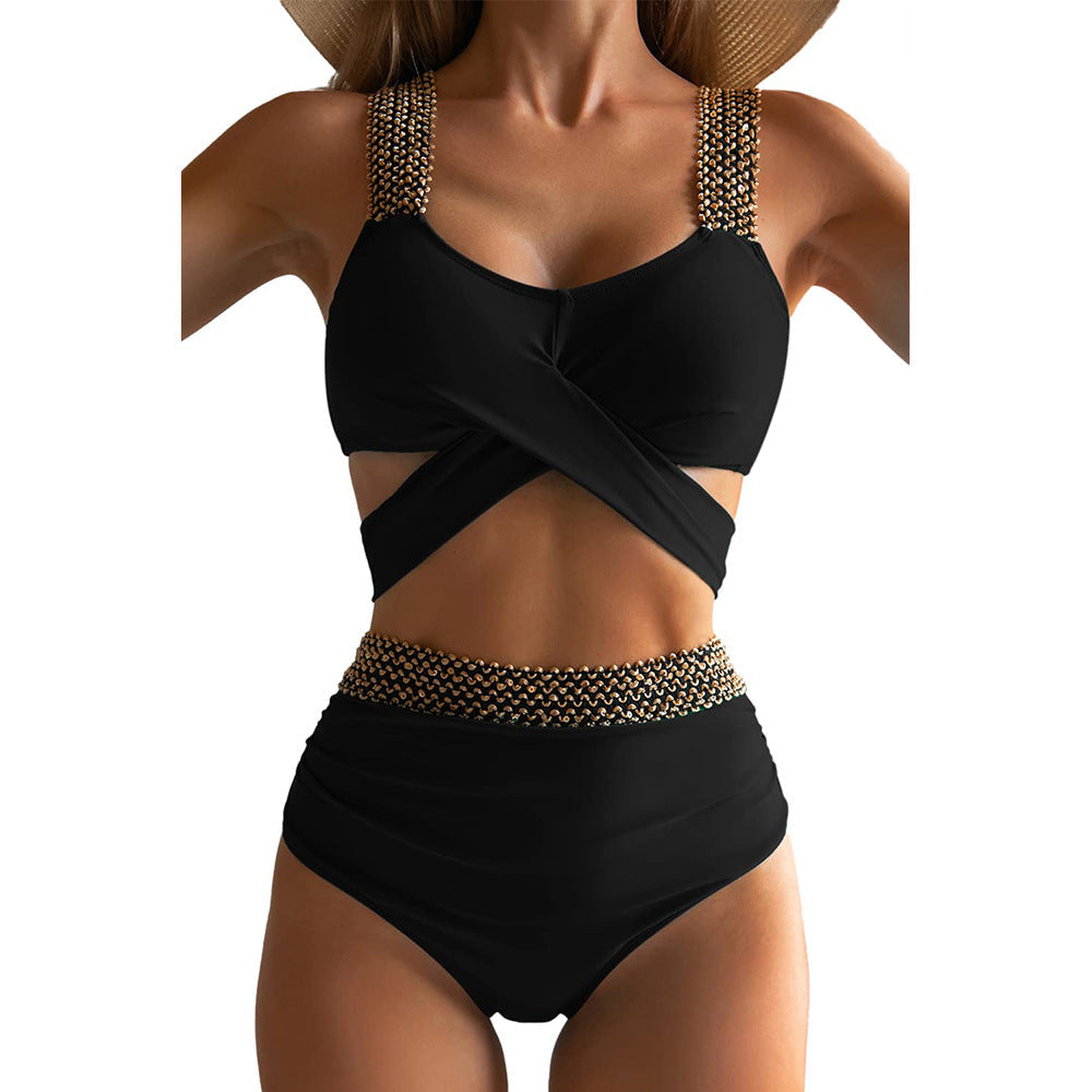 Women's high-cut bikini with fashionable wrap top and glamorous accents, size GR