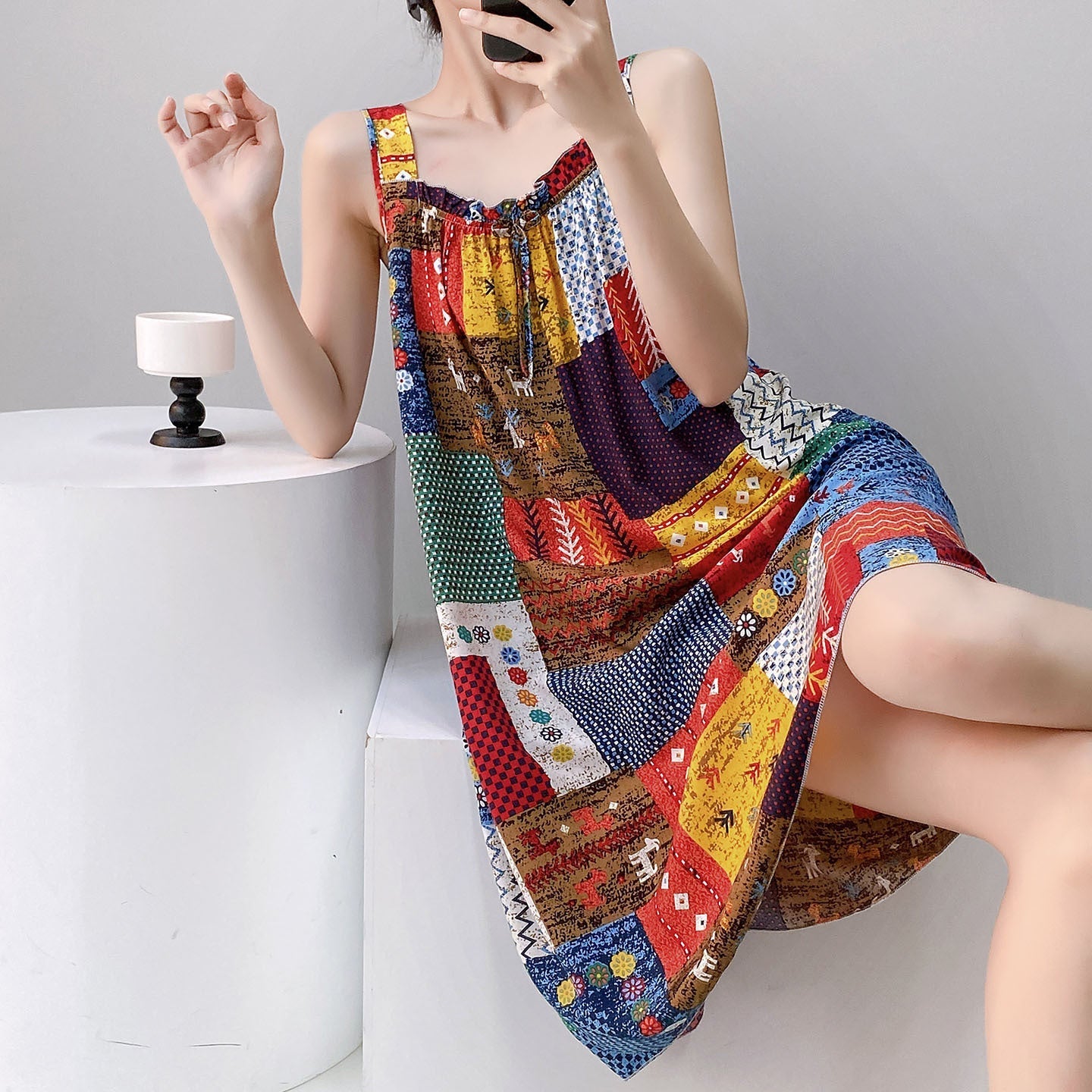 GR | Boho Patchwork Sleeveless Swing Dress