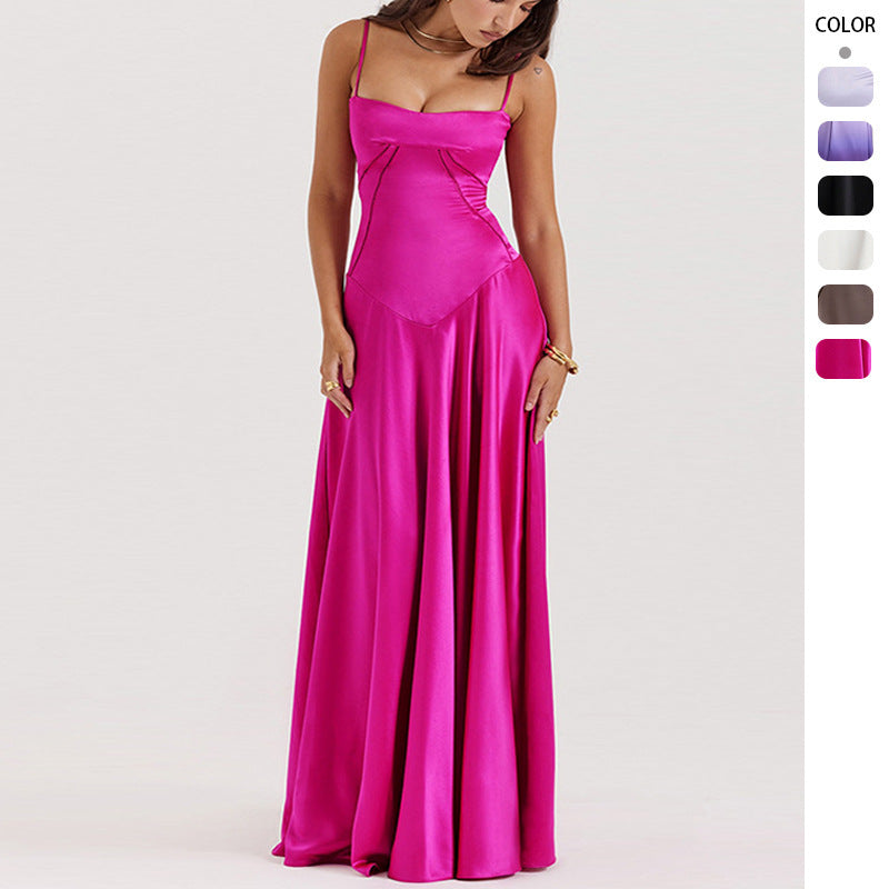 Women's evening dress with a figure-hugging cut and elegant satin finish, size GR