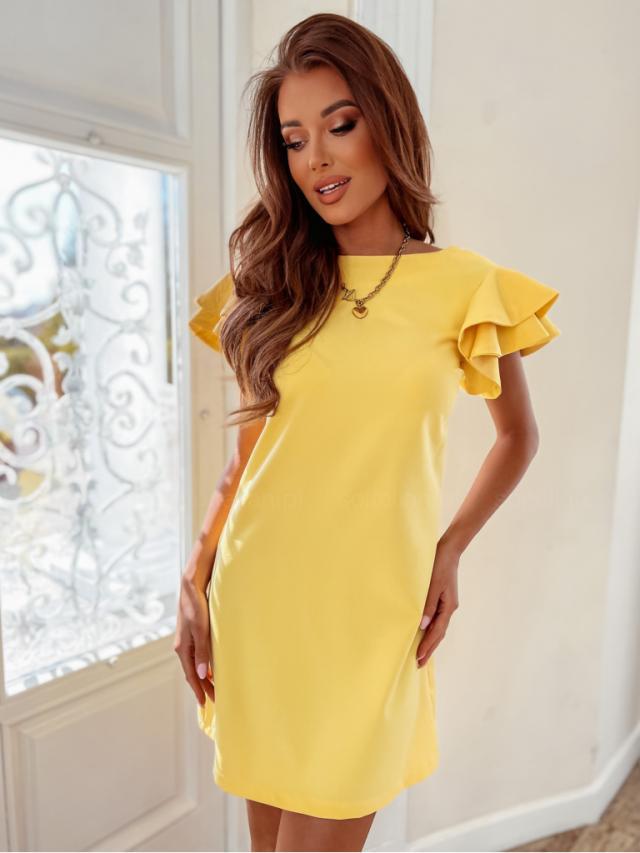 Women's short-sleeved dress with ruffled sleeves and a straight cut, size [size missing]
