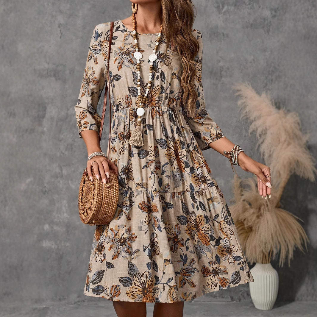 Women's midi dress with a loose fit and floral patterns, size