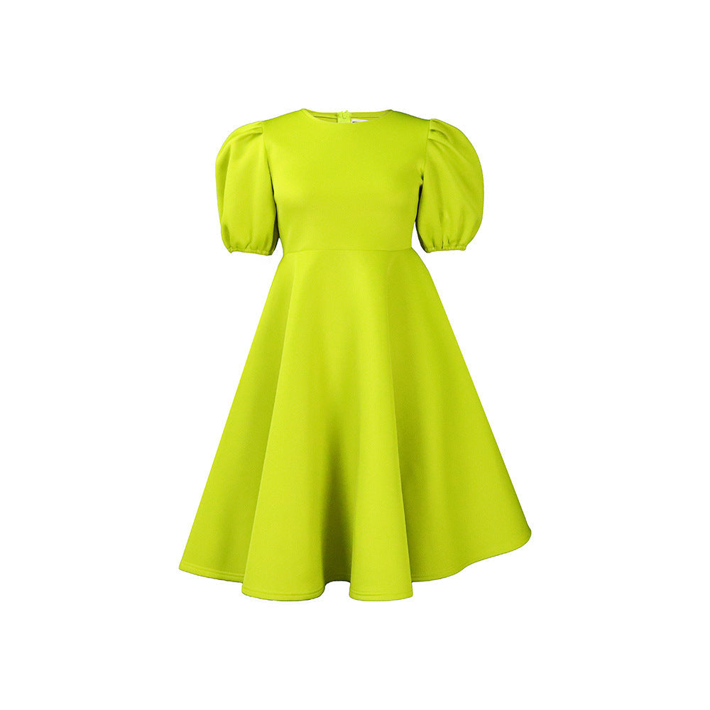 GR | Elegante Einfarbige Off The Shoulder A-Linie Kurze Ärmel Kleid