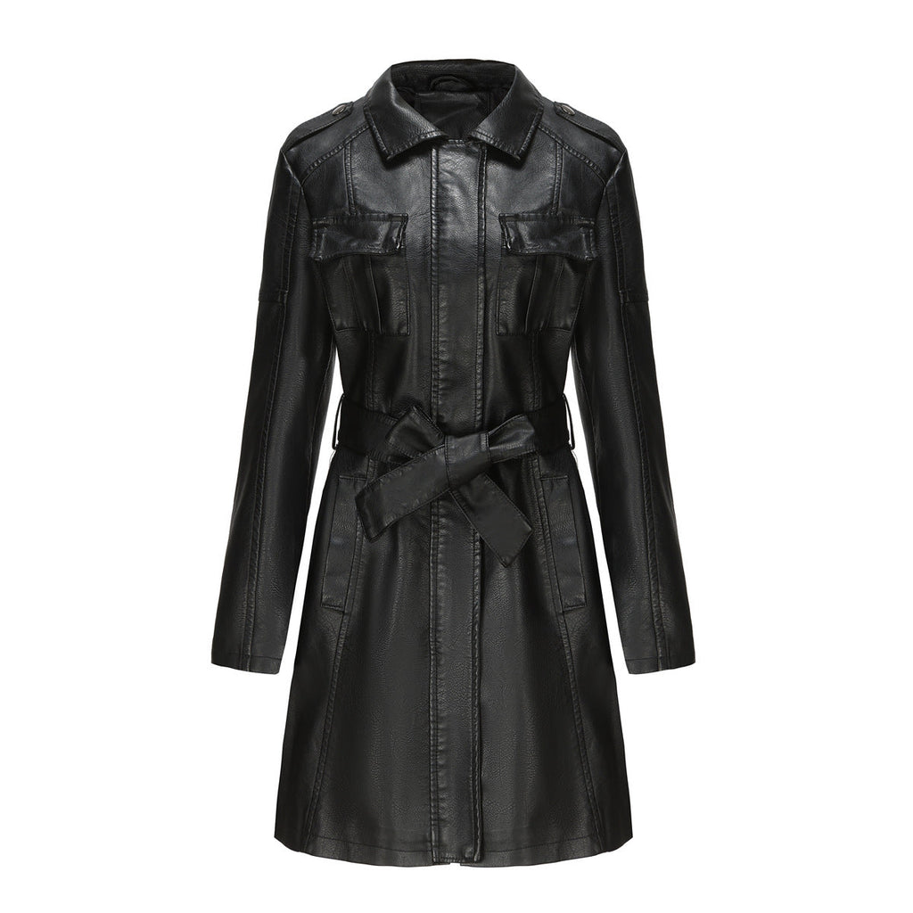 GR Style - Luxurious leather coat with belt for discerning women