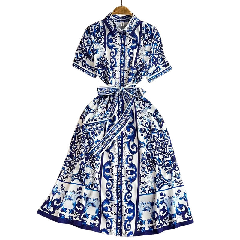 Damen Hemdkleid mit floralem Druck und taillierbarem Bindegürtel GR