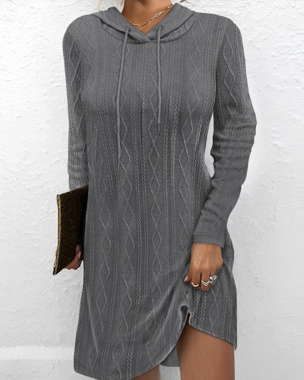Women's textured hoodie dress with side slit, size