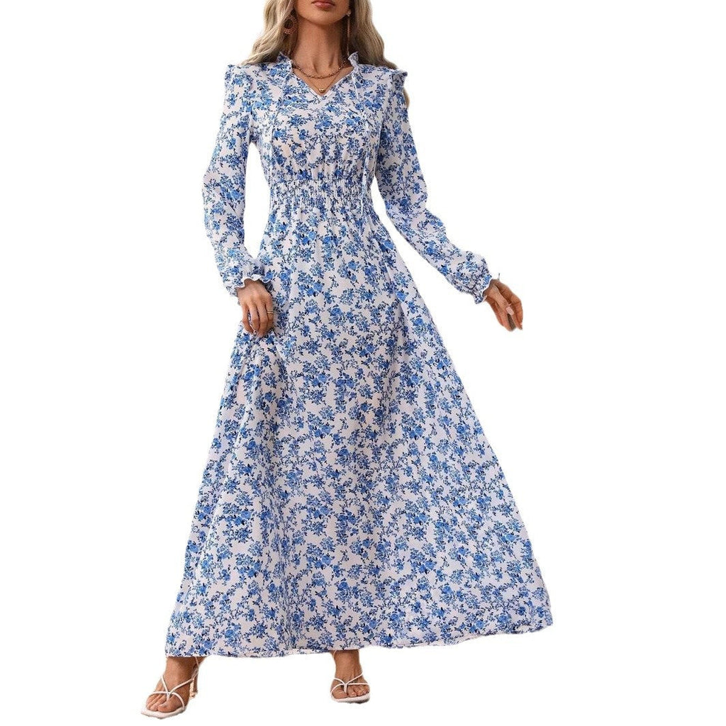GR | Floral Long Sleeve Elegant Women's Long Dress 