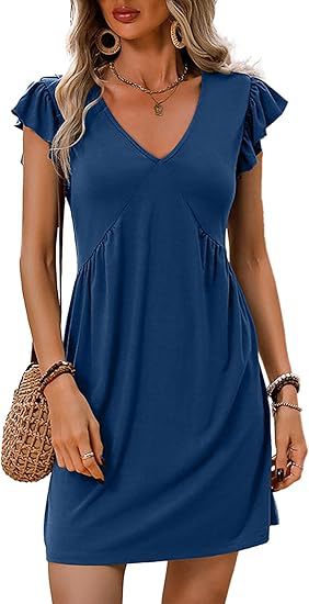 Women's V-neck summer dress with ruffle details, size