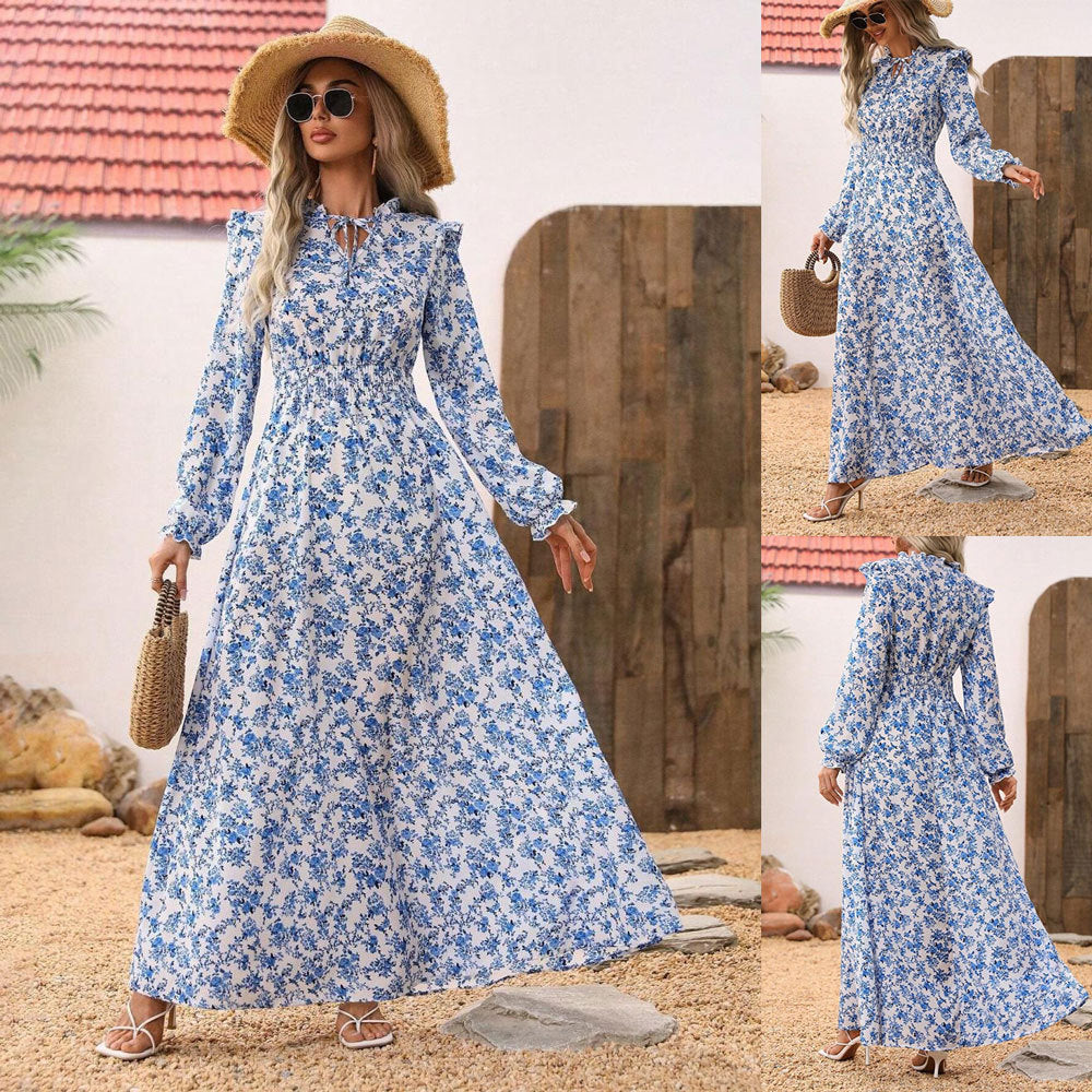 GR | Floral Long Sleeve Elegant Women's Long Dress 
