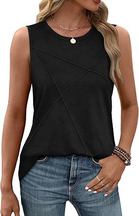 Women's sleeveless T-shirt with modern geometric design, size
