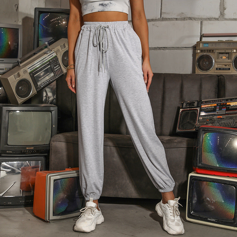 Women's casual jogging pants with elastic waistband and modern drawstring, size