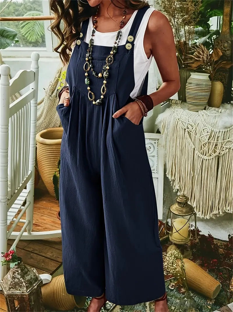 GR | Double Button Wide Leg Trousers Suspenders Overall 